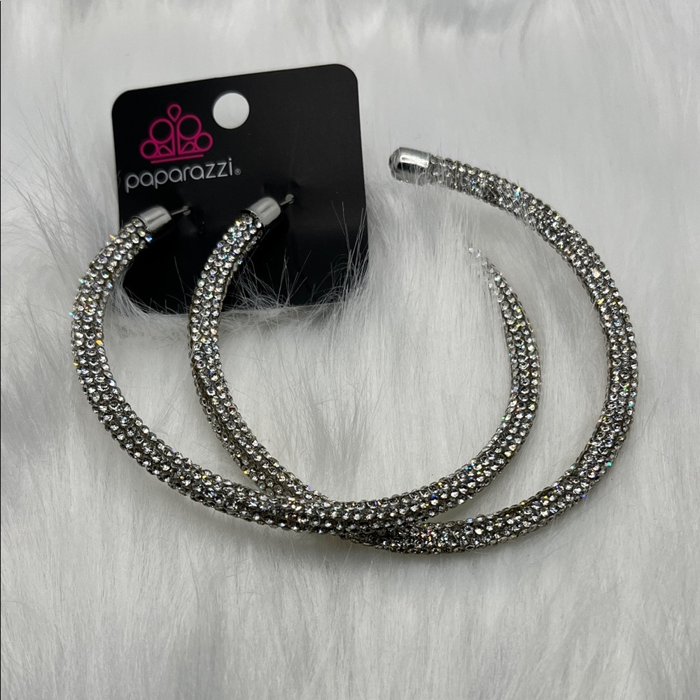 Paparazzi Glittering Silver Hoop Earrings